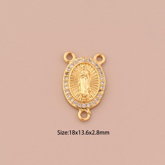 18K Gold Virgin Mary Charms,CZ Pave Religious Charms Pendants,Catholic Charm for DIY Jewelry Making Supply