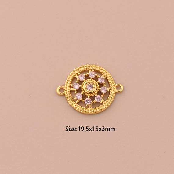 18K Gold Flower Connector,CZ Pave Flower Connector Charms,Flower Connector for DIY Jewelry Making Supply