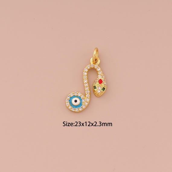18K Gold Snake Charms,CZ Pave Minimalist Charms Pendants,Evil Eye Charm for DIY Jewelry Making Supply