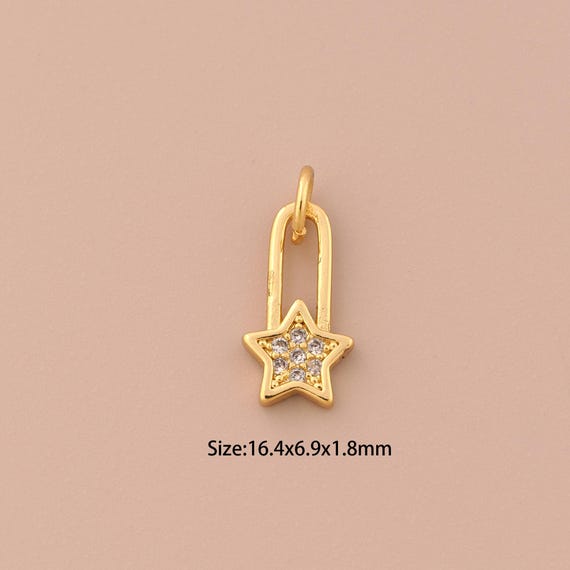 18K Gold Lock Charms,CZ Pave Star Charms Pendants,Lock Charm for DIY Jewelry Making Supply