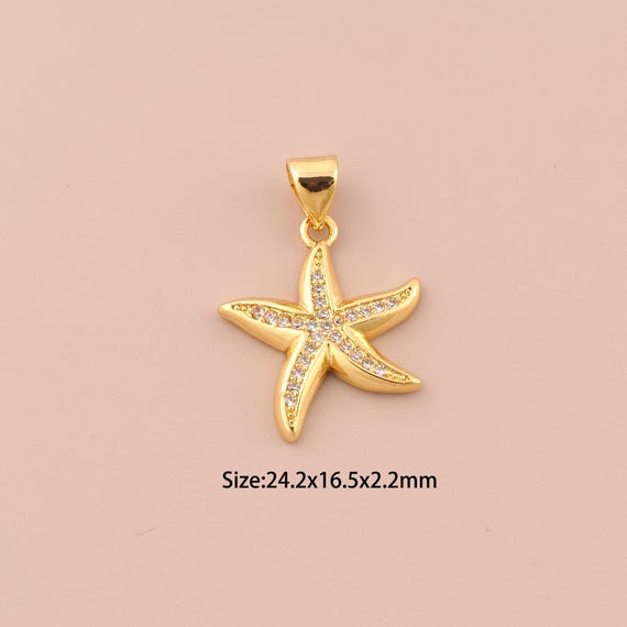 18K Gold Starfish Charms,CZ Pave Starfish Charms Pendants,Starfish Charm for DIY Jewelry Making Supply