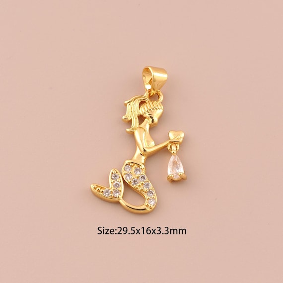 18K Gold Mermaid Charms,CZ Pave Mermaid Charms Pendants,Mermaid Charm for DIY Jewelry Making Supply