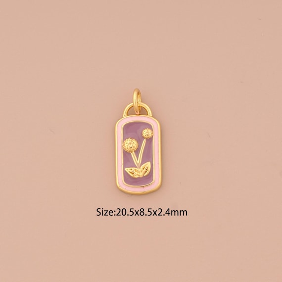 18K Gold Flower Charms,Enamel Flower Charms Pendants,Flower Charm for DIY Jewelry Making Supply