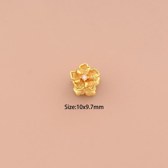 18K Gold Flower Charms,CZ Pave Flower Charms Pendants,Flower Charm for DIY Jewelry Making Supply