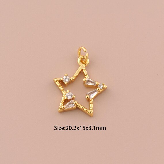 18K Gold Star Charms,CZ Pave Celestial Charms Pendants,Star Charm for DIY Jewelry Making Supply