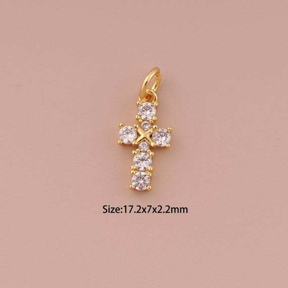 18K Gold Cross Charms,CZ Pave Minimalist Charms Pendants,Christian Charm for DIY Jewelry Making Supply