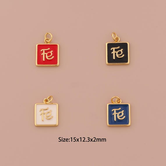18K Gold Fe Charms,Enamel Minimalist Charms Pendants,Square Charm for DIY Jewelry Making Supply