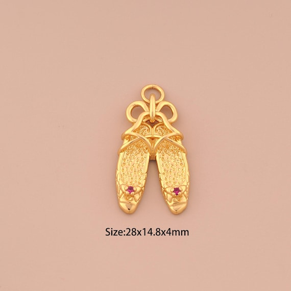 18K Gold Flat Shoes Charms,CZ Pave Flat Shoes Charms Pendants,Flat Shoes Charm for DIY Jewelry Making Supply