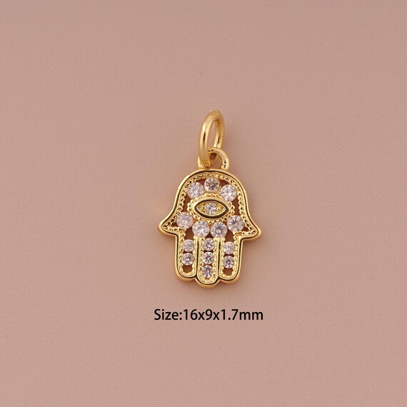 18K Gold Hamsa Charms,CZ Pave Minimalist Charms Pendants,Fatima Charm for DIY Jewelry Making Supply