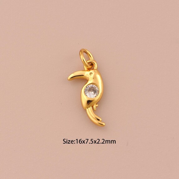5 Pcs 18K Gold Bird Charms,CZ Pave Animal Charms Pendants,Bird Charm for DIY Jewelry Making Supply