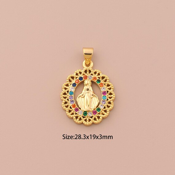 18K Gold Virgin Mary Charms,CZ Pave Religious Charms Pendants,Catholic Charm for DIY Jewelry Making Supply