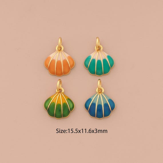 18K Gold Shell Charms,Oyster Charms Pendants,Enamel Shell Charm for DIY Jewelry Making Supply