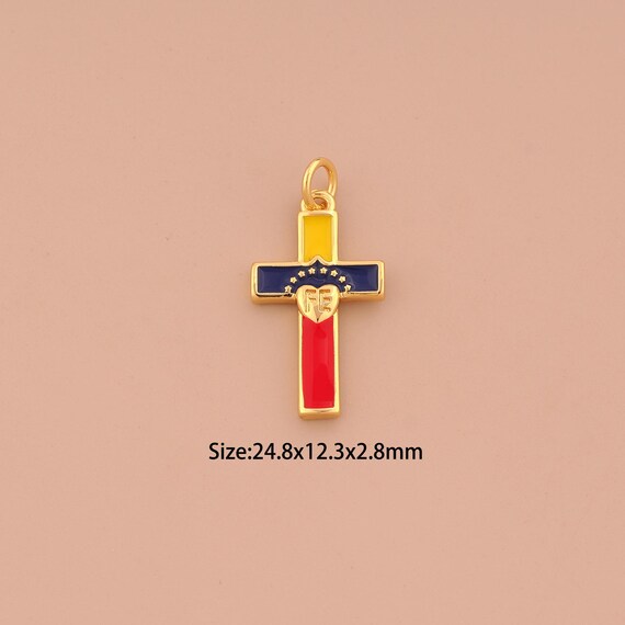 18K Gold Cross Charms,Enamel Venezuelan Charms Pendants,Christian Charm for DIY Jewelry Making Supply