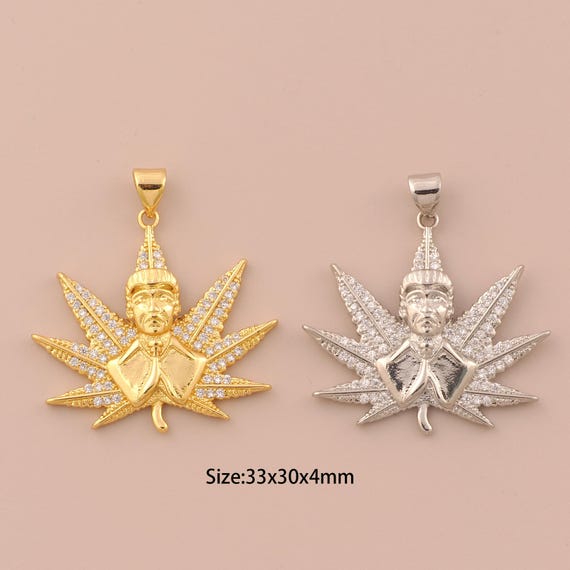 18K Gold Maple Leaf Charms,CZ Pave Character Charms Pendants,Maple Leaf Charm for DIY Jewelry Making Supply