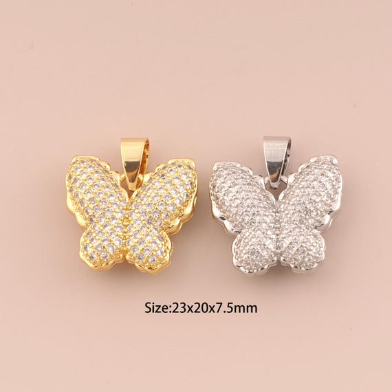 18K Gold Butterfly Charms,CZ Pave Insect Charms Pendants,Butterfly Charm for DIY Jewelry Making Supply