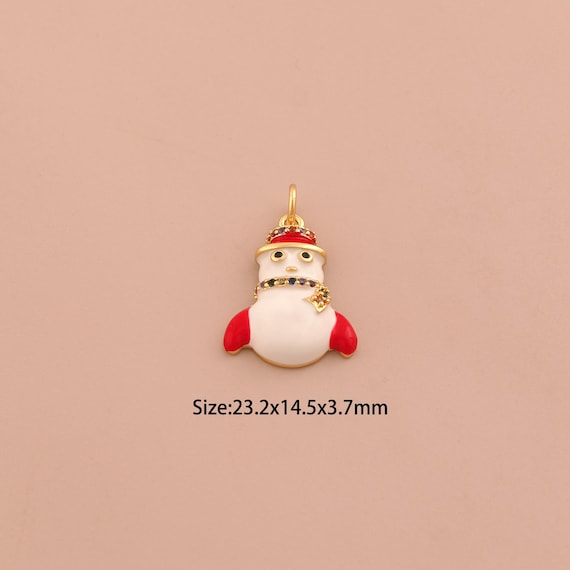 18K Gold Christmas Hat Charms,CZ Pave Christmas Charms Pendants,Enamel Snowman Charm for DIY Jewelry Making Supply