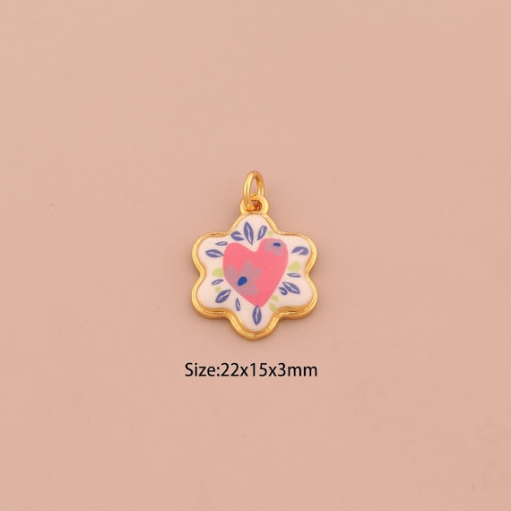 18K Gold David Star Charms,Enamel Jewish Star Charms Pendants,Heart Charm for DIY Jewelry Making Supply