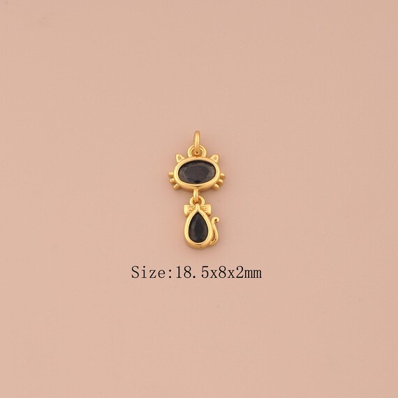 18K Gold Cat Charms,CZ Pave Animal Charms Pendants,Bow Charm for DIY Jewelry Making Supply