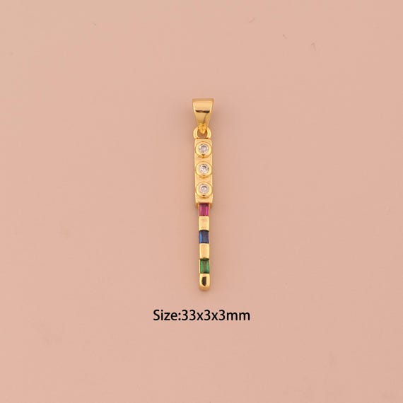 18K Gold Traffic Light Charms,CZ Pave Bar Charms Pendants,Traffic Light Charm for DIY Jewelry Making Supply
