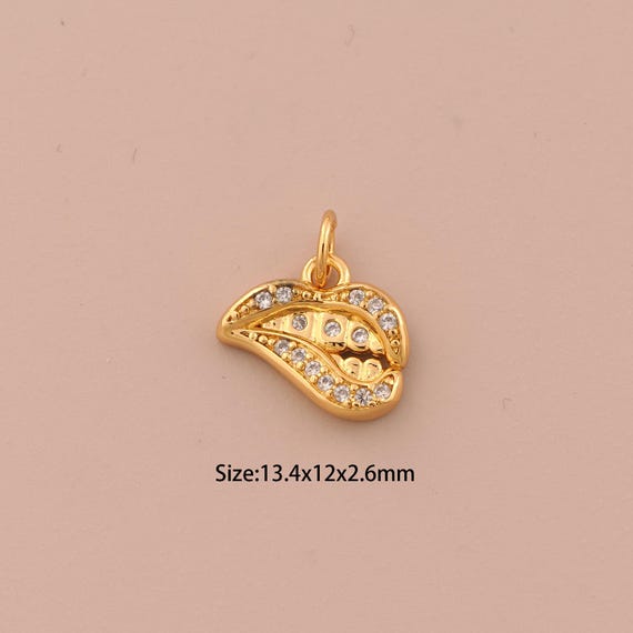 18K Gold Lips Charms,CZ Pave Tooth Charms Pendants,Lips Charm for DIY Jewelry Making Supply