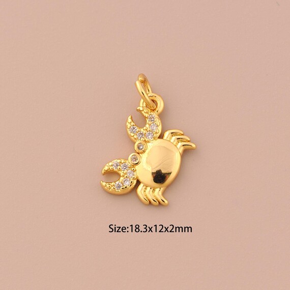 18K Gold Crab Charms,CZ Pave Crab Charms Pendants,Crab Charm for DIY Jewelry Making Supply