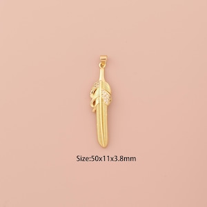 18K Gold Feather Charms,CZ Pave Minimalist Charms Pendants,Feather Charm for DIY Jewelry Making Supply
