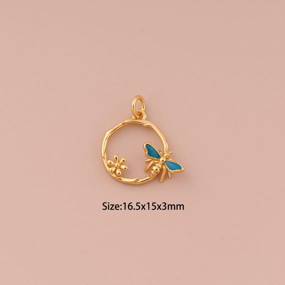 18K Gold Bee Charms,Minimalist Charms Pendants,Bee Charm for DIY Jewelry Making Supply