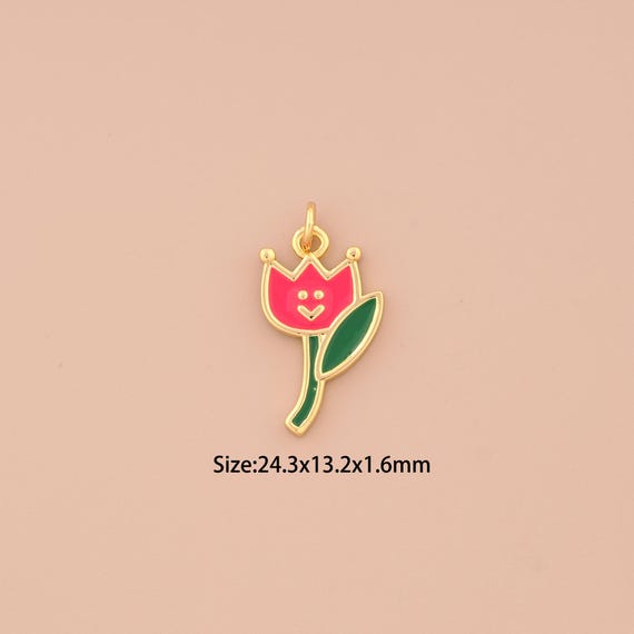 18K Gold Flower Charms,Enamel Flower Charms Pendants,Flower Charm for DIY Jewelry Making Supply