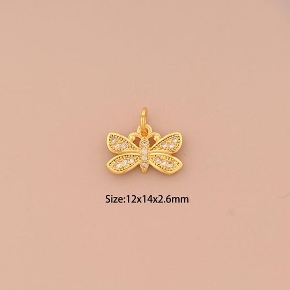 18K Gold Butterfly Charms,CZ Pave Insect Charms Pendants,Butterfly Charm for DIY Jewelry Making Supply