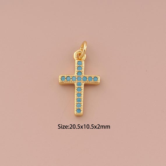 18K Gold Cross Charms,Turquoise Religious Charms Pendants,Christian Charm for DIY Jewelry Making Supply