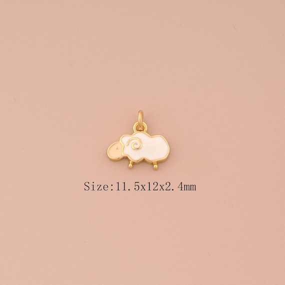 18K Gold Sheep Charms,Enamel Animal Charms Pendants,Sheep Charm for DIY Jewelry Making Supply