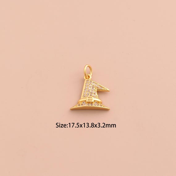 18K Gold Magic Hat Charms,CZ Pave Magic Hat Charms Pendants,Magic Hat Charm for DIY Jewelry Making Supply