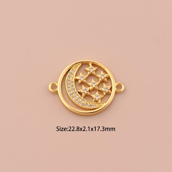 18K Gold Moon Connector,CZ Pave Star Connector Charms,Celestial Connector for DIY Jewelry Making Supply