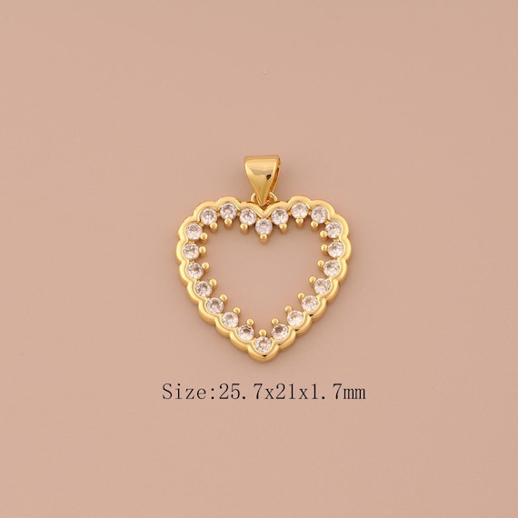 18K Gold Hollow Heart Charms,CZ Pave Love Charms Pendants,Heart Charm for DIY Jewelry Making Supply