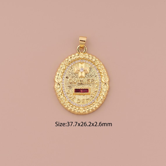 18K Gold Oval Charms,CZ Pave Minimalist Charms Pendants,Letter Charm for DIY Jewelry Making Supply