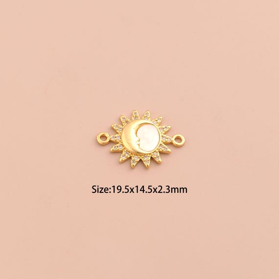 18K Gold Sun Connector,CZ Pave Celestial Connector Charms,Moon Connector for DIY Jewelry Making Supply