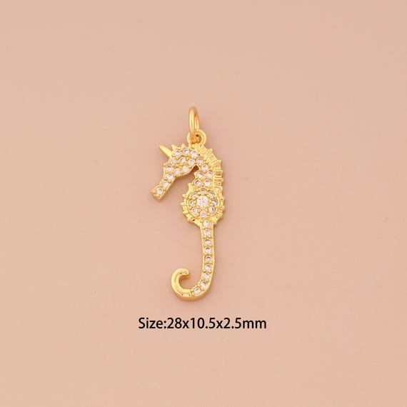 18K Gold Seahorse Charms,CZ Pave Seahorse Charms Pendants,Seahorse Charm for DIY Jewelry Making Supply