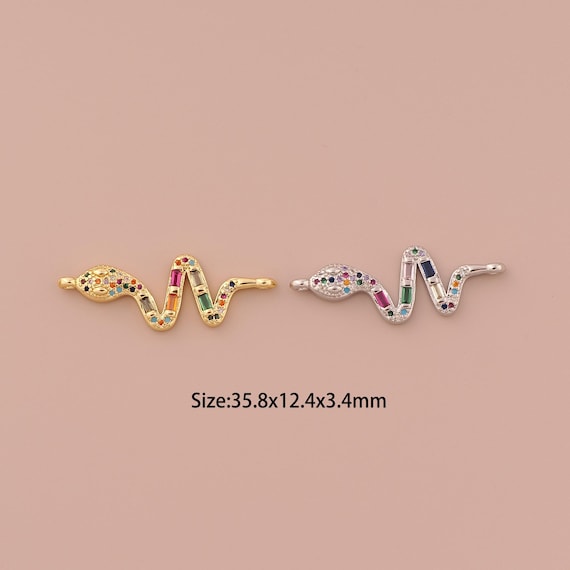 18K Gold Snake Connector,CZ Pave Minimalist Connector Charms,Snake Connector for DIY Jewelry Making Supply