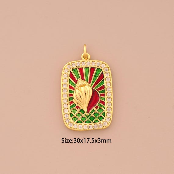 18K Gold CZ Conch Charms,Enamel Conch Charms Pendants,Conch Charm for DIY Jewelry Making Supply