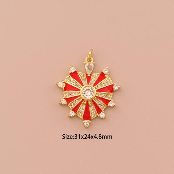 18K Gold Heart Charms,CZ Pave Minimalist Charms Pendants,Enamel Heart Charm for DIY Jewelry Making Supply