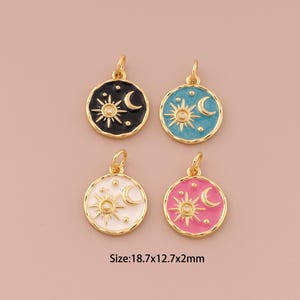 18K Gold Sun Charms,Enamel Minimalist Charms Pendants,Moon Charm for DIY Jewelry Making Supply