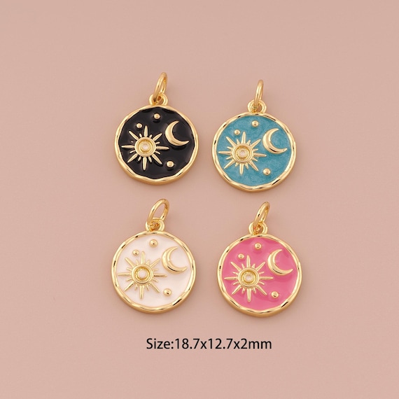 18K Gold Sun Charms,Enamel Minimalist Charms Pendants,Moon Charm for DIY Jewelry Making Supply