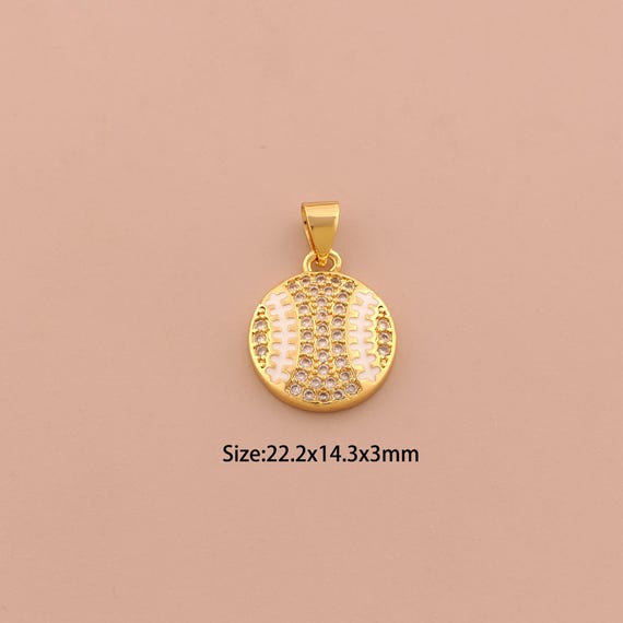 18K Gold Tennis Charms,Sports Charms Pendants,CZ Pave Round Charm for DIY Jewelry Making Supply