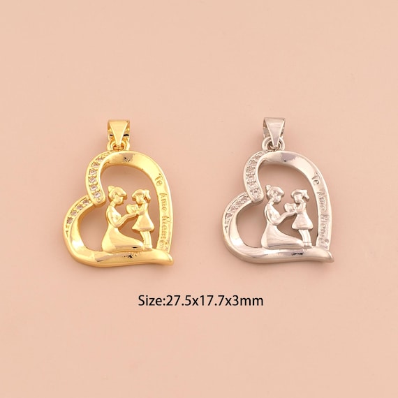 18K Gold Te Amo MAMA Charms,CZ Pave Heart Charms Pendants,Love Charm for DIY Jewelry Making Supply