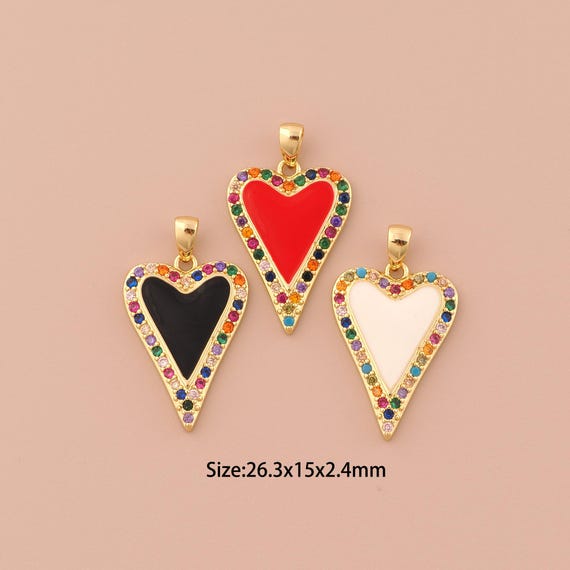 18K Gold Heart Charms,CZ Pave Minimalist Charms Pendants,Enamel Heart Charm for DIY Jewelry Making Supply