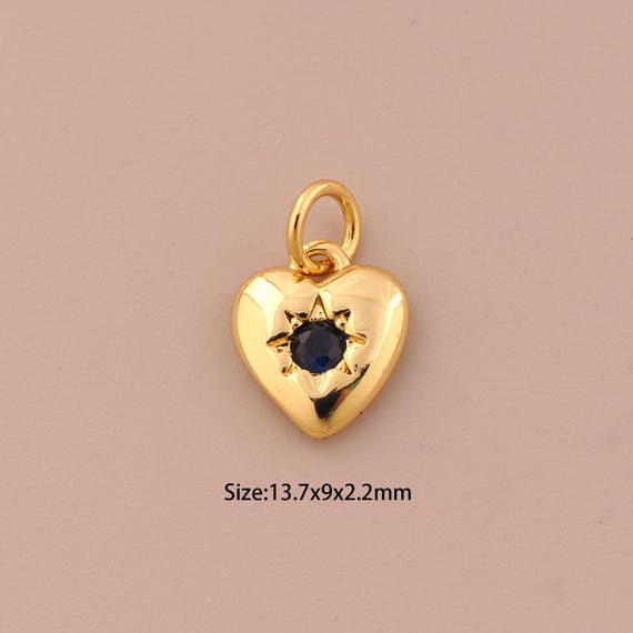 18K Gold Heart Charms,CZ Pave Star Charms Pendants,Heart Charm for DIY Jewelry Making Supply