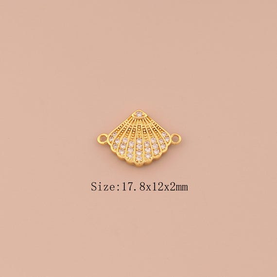 18K Gold Shell Connector,CZ Pave Oyster Connector Charms,Shell Connector for DIY Jewelry Making Supply
