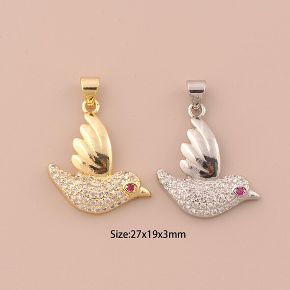 18K Gold Bird Charms,CZ Pave Bird Charms Pendants,Animal Charm for DIY Jewelry Making Supply