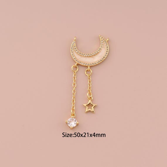 18K Gold Moon Charms,CZ Pave Minimalist Charms Pendants,Star Charm for DIY Jewelry Making Supply