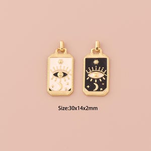 18K Gold Evil Eye Charms,Enamel Minimalist Charms Pendants,Moon Charm for DIY Jewelry Making Supply